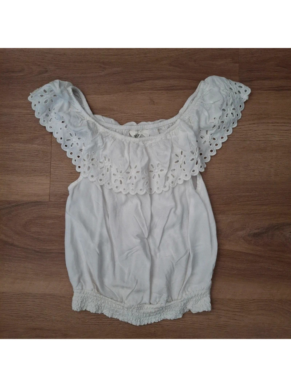 Summer Perfect! H&M Girls 11/12 White Eyelet Lace Ruffle Off The Shoulder Blouse